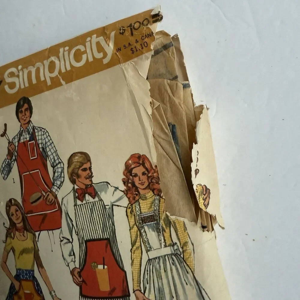 Vtg 70s Simplicity Sewing Pattern 5097 Unisex Full Half Aprons One Size *READ*